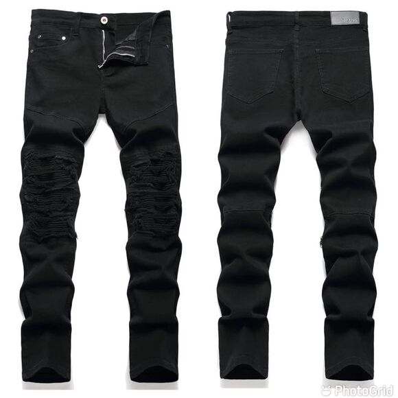 RXXKKK Men's Classic Regular Fit Zipper Fly Biker Jeans - Picture 1 of 16